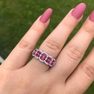 STERLING SILVER MARQUISE & ROUND CUT RUBY CZ RING